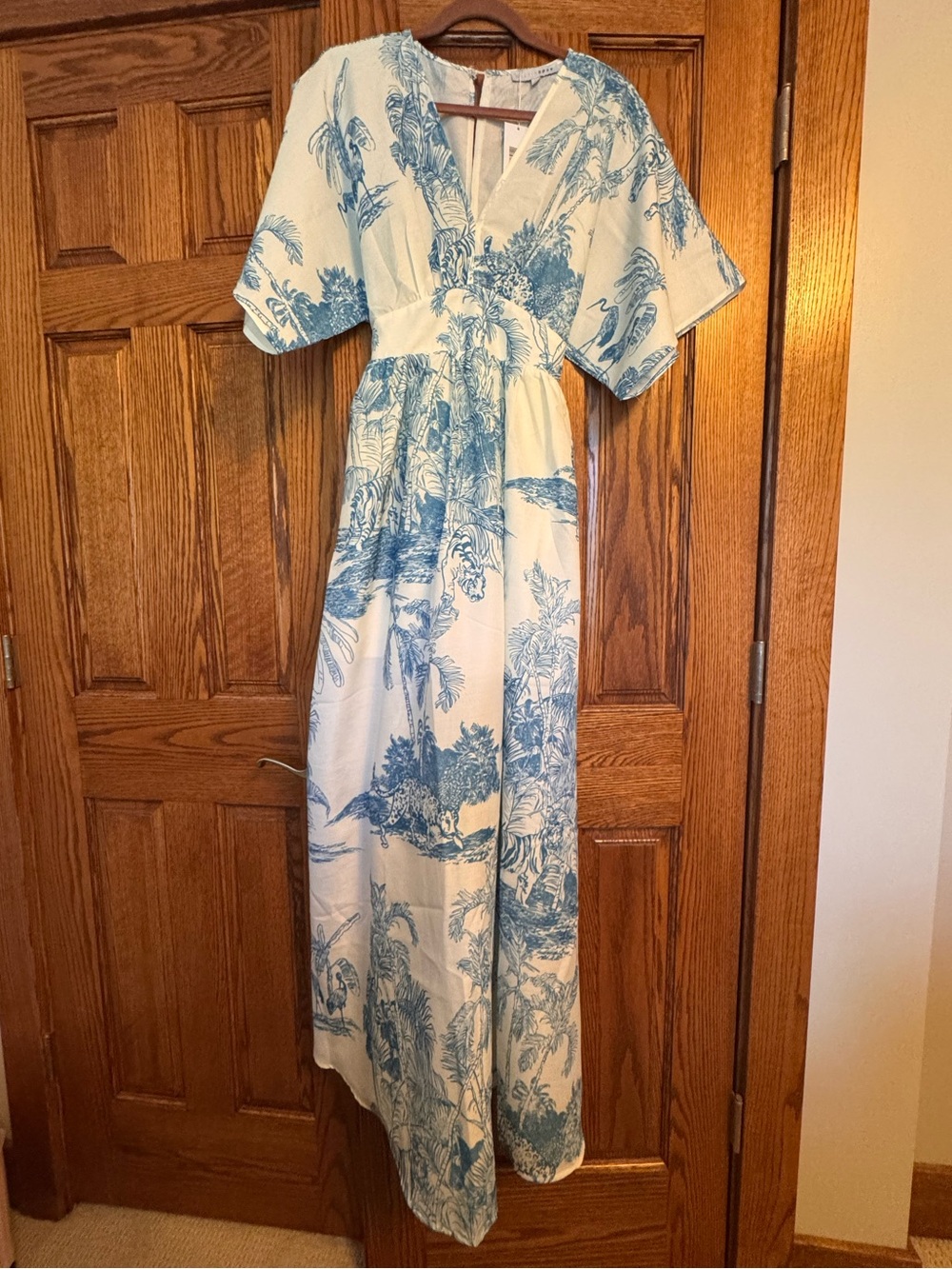 Baltic Born Cream Dara Maxi Dress with Blue Toile Motif